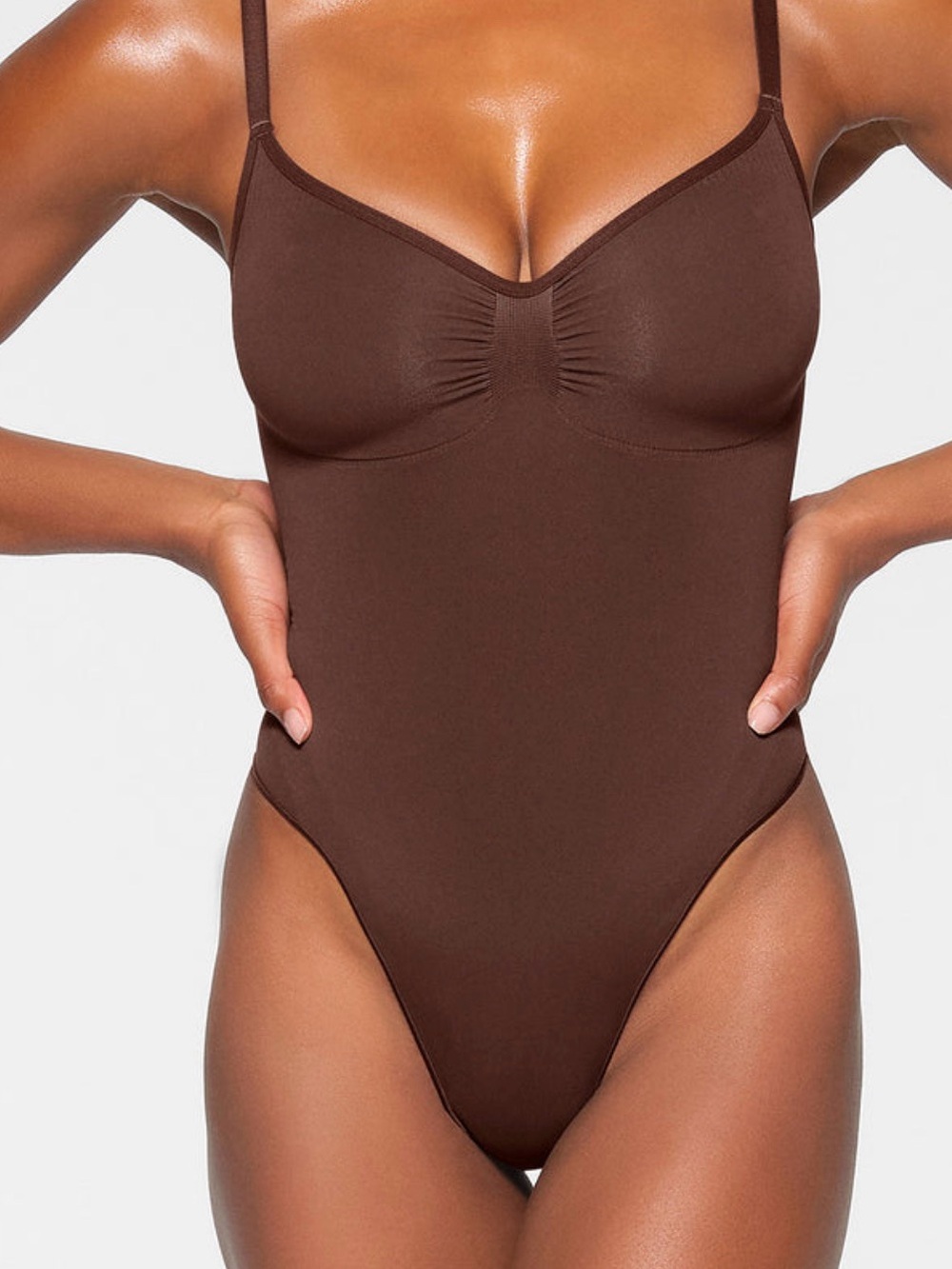 SKIMS Chocolate Brown Seamless Thong Body Suit